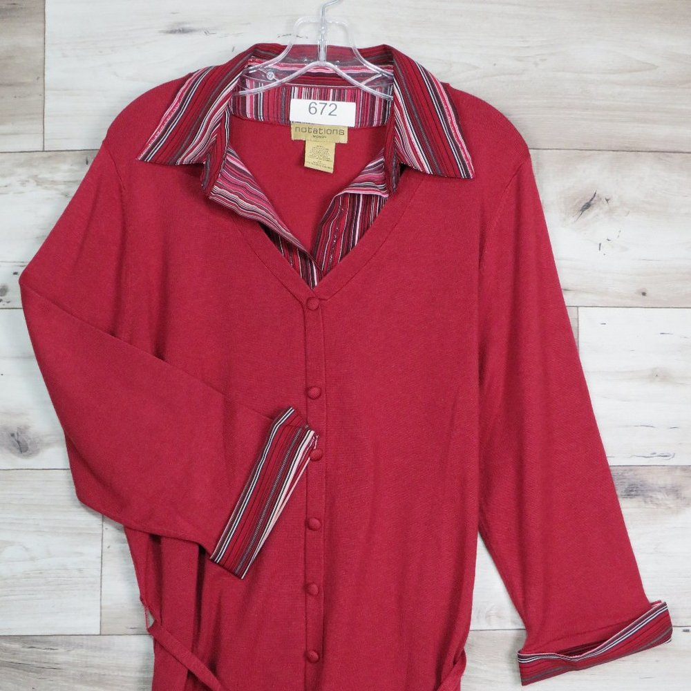 Notations* Women's 3/4 Sleeve Pullover Abstract Undershirt Waist Tie Sweater~ 1X